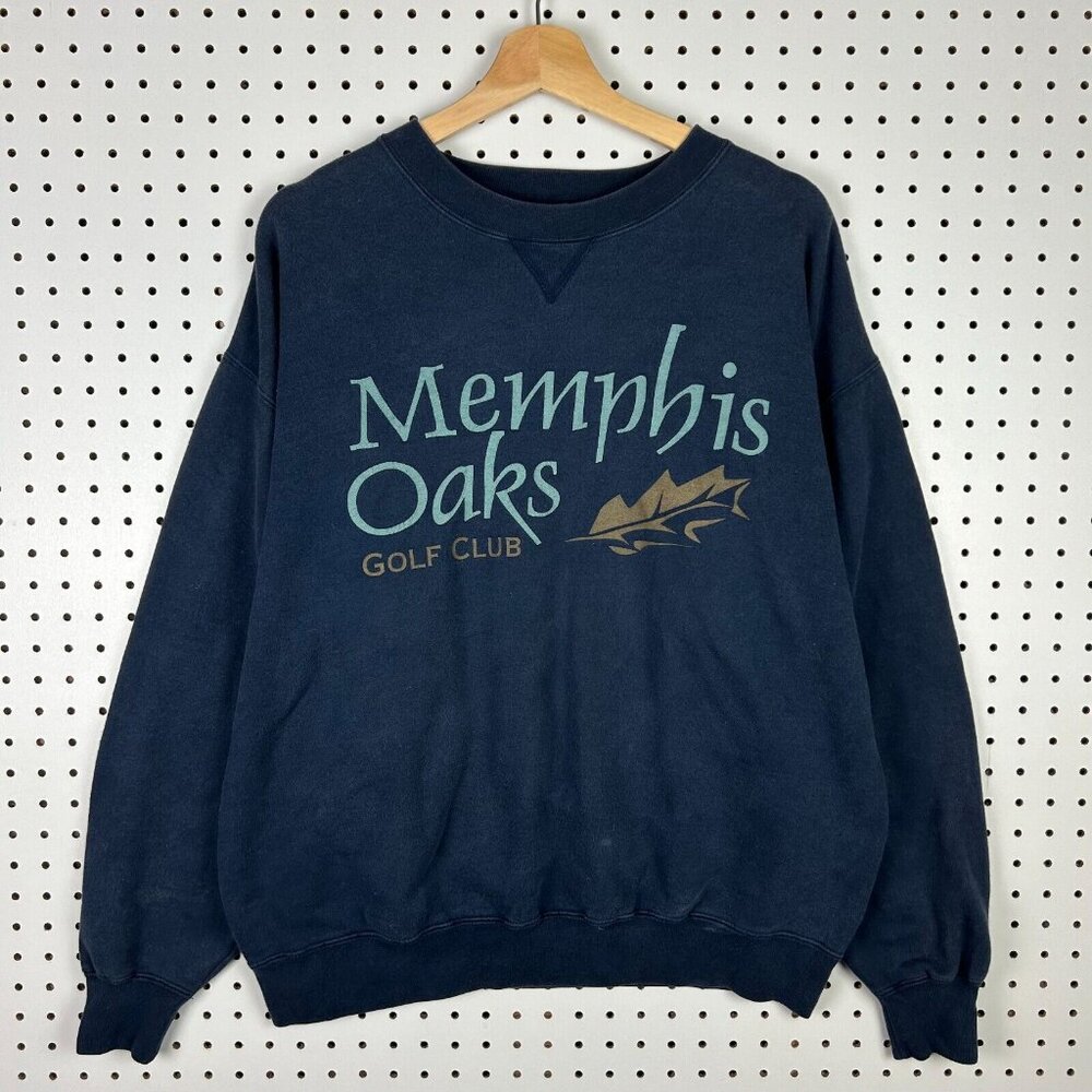 Vtg Memphis Oaks Golf Club Crewneck Sweatshirt Size Medium 90s Gear TN Navy Blue